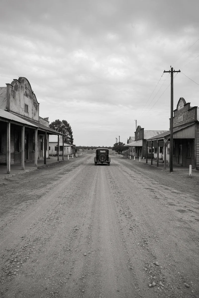 Vintage Car on Dusty Rural Highway