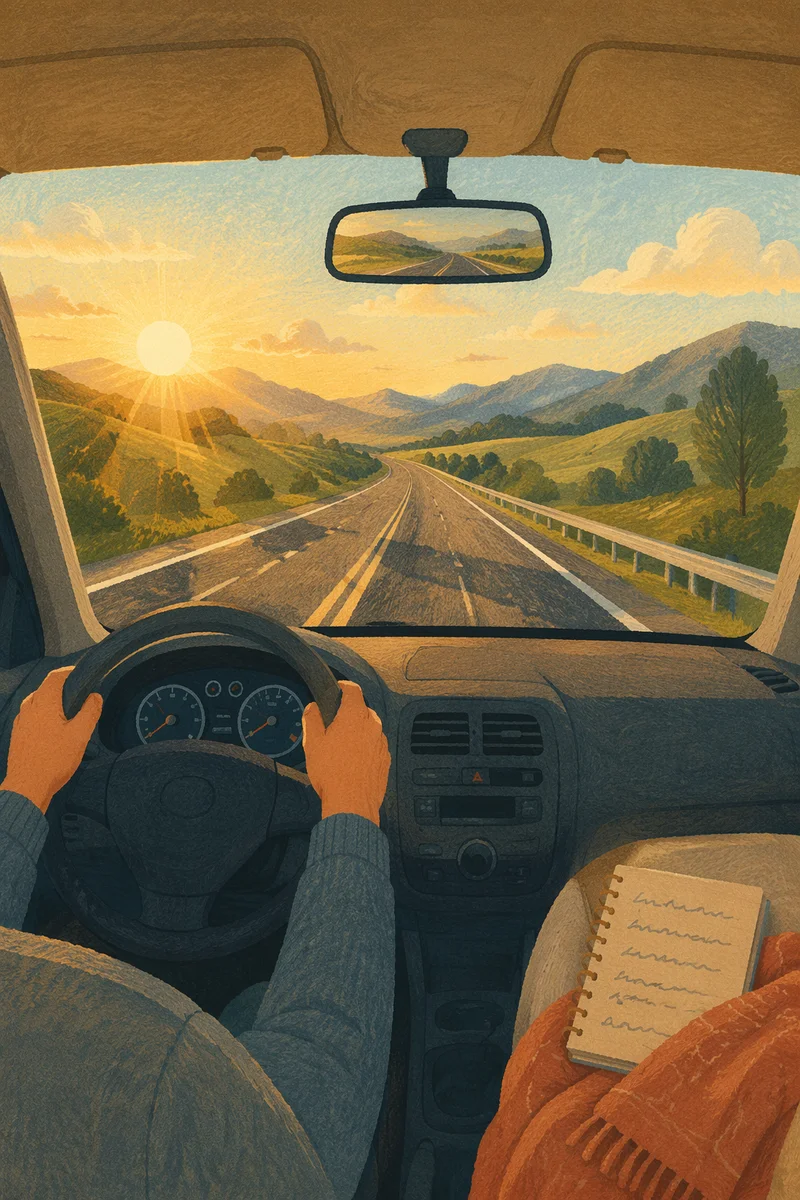 Peaceful Highway Journey Through Green Hills