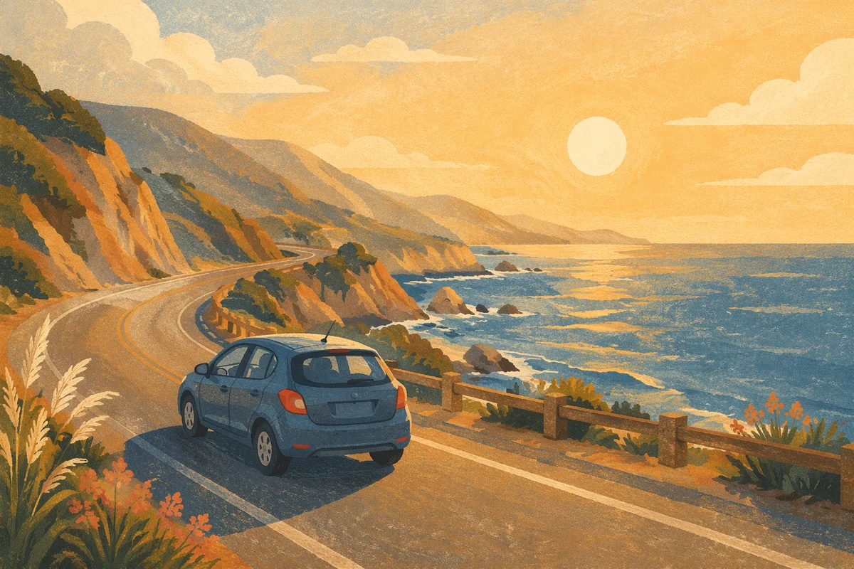 Coastal Highway Drive at Golden Hour