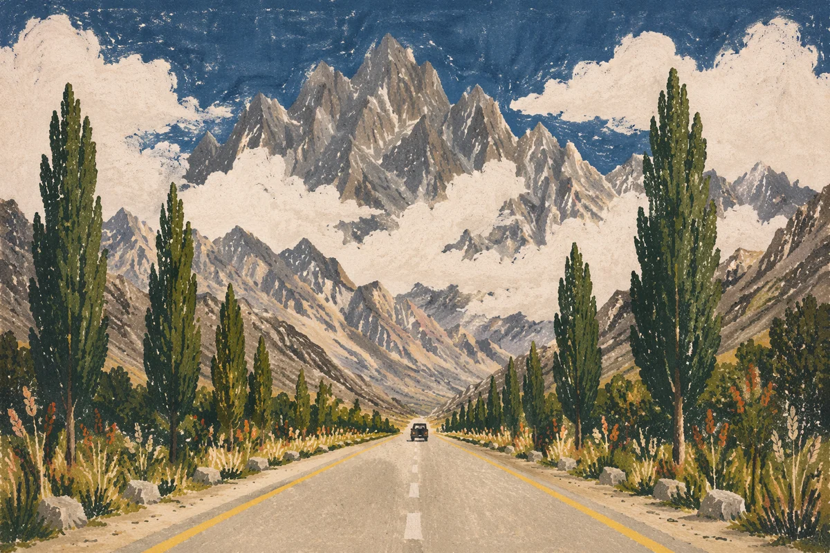Scenic Highway Through Alpine Mountain Valley