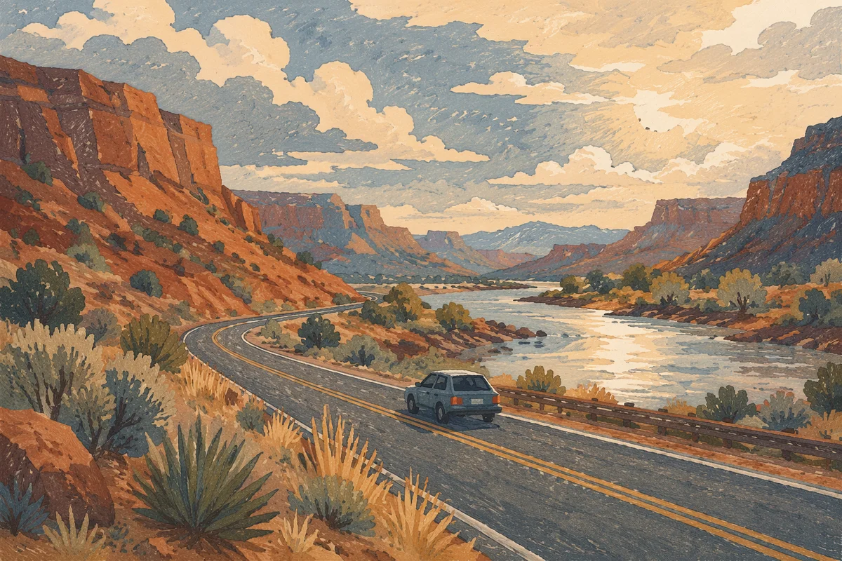 Scenic Highway Journey Through Desert Canyon