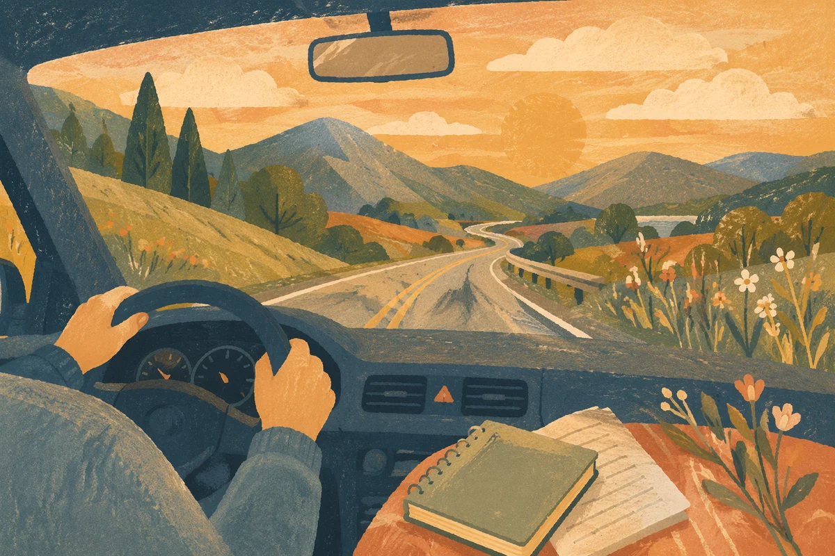 Peaceful Scenic Highway Drive at Golden Hour