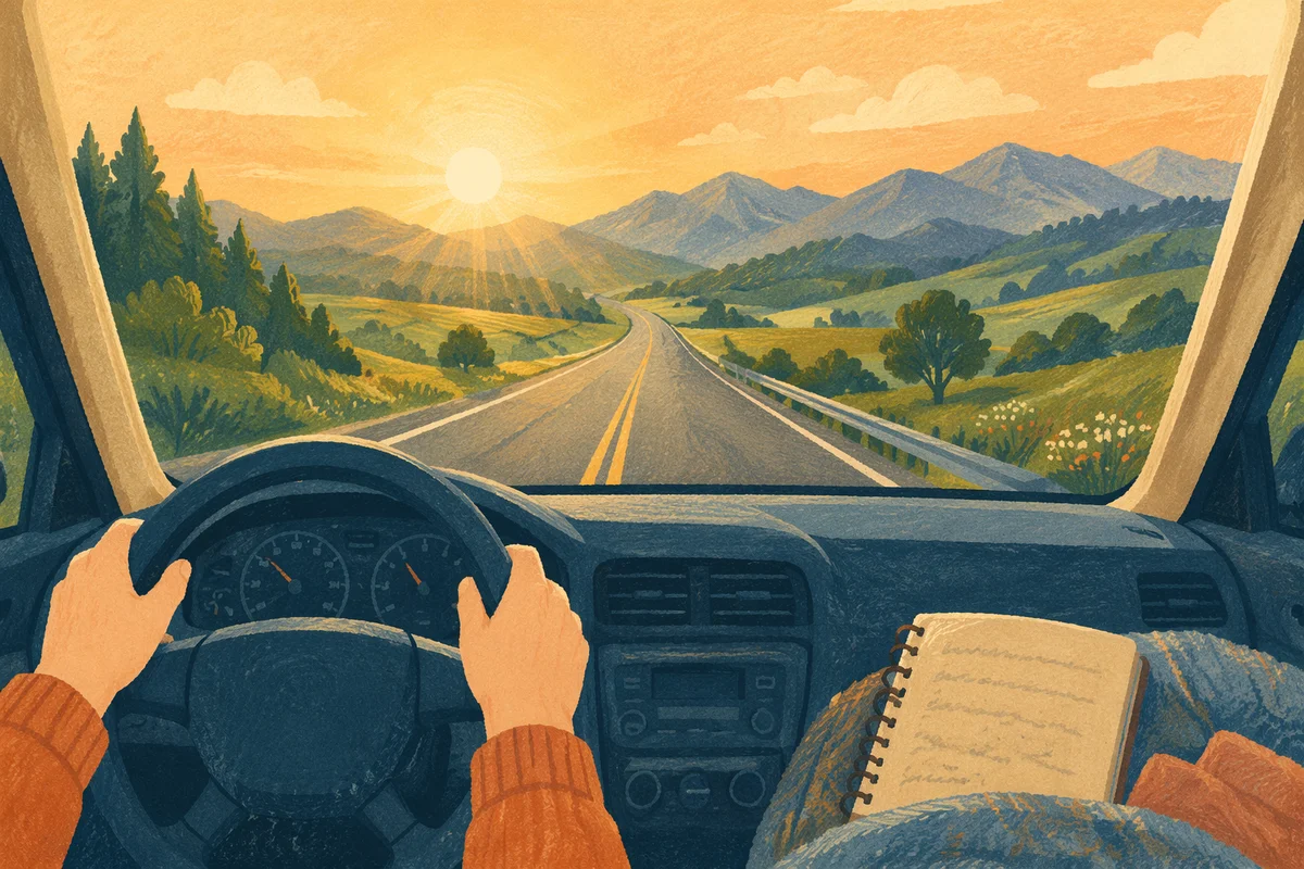 Peaceful Highway Journey Through Green Hills
