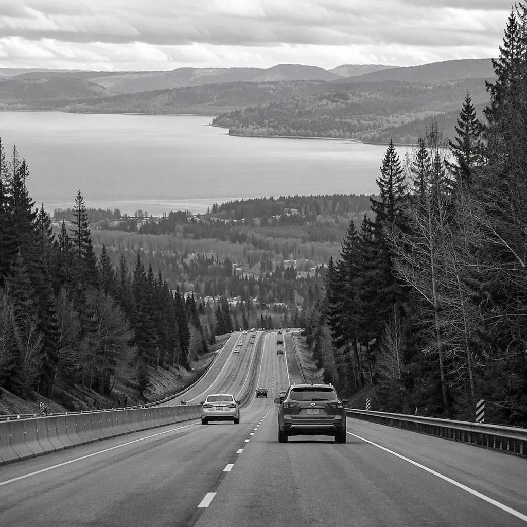 Misty Highway Road Trip Through Forested Hills
