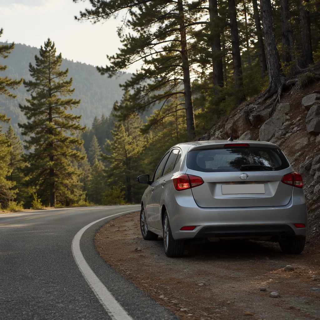Silver Hatchback on Scenic Mountain Highway