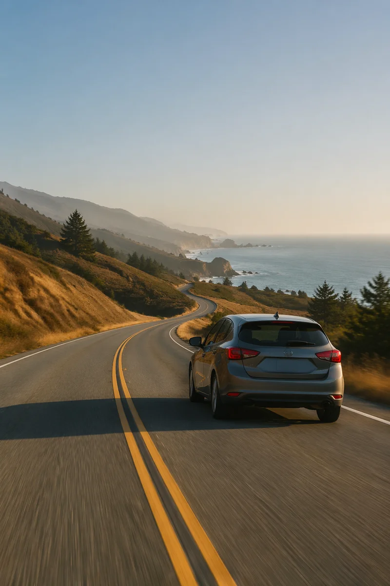 Compact Car on Scenic Coastal Highway