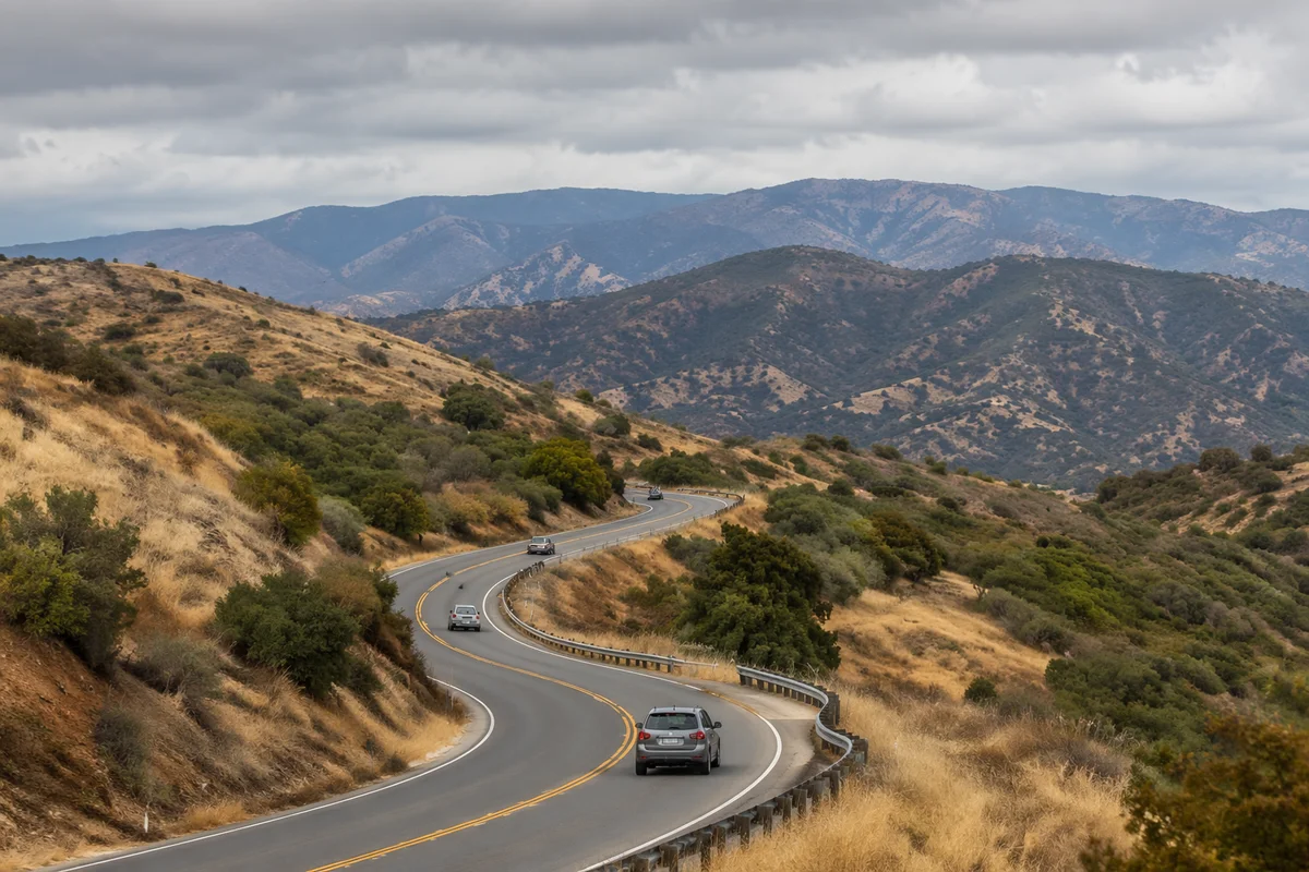 Scenic Highway Drive Through Golden Hills