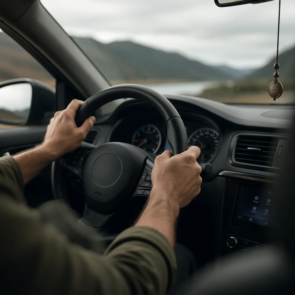 Hands on Steering Wheel Road Trip