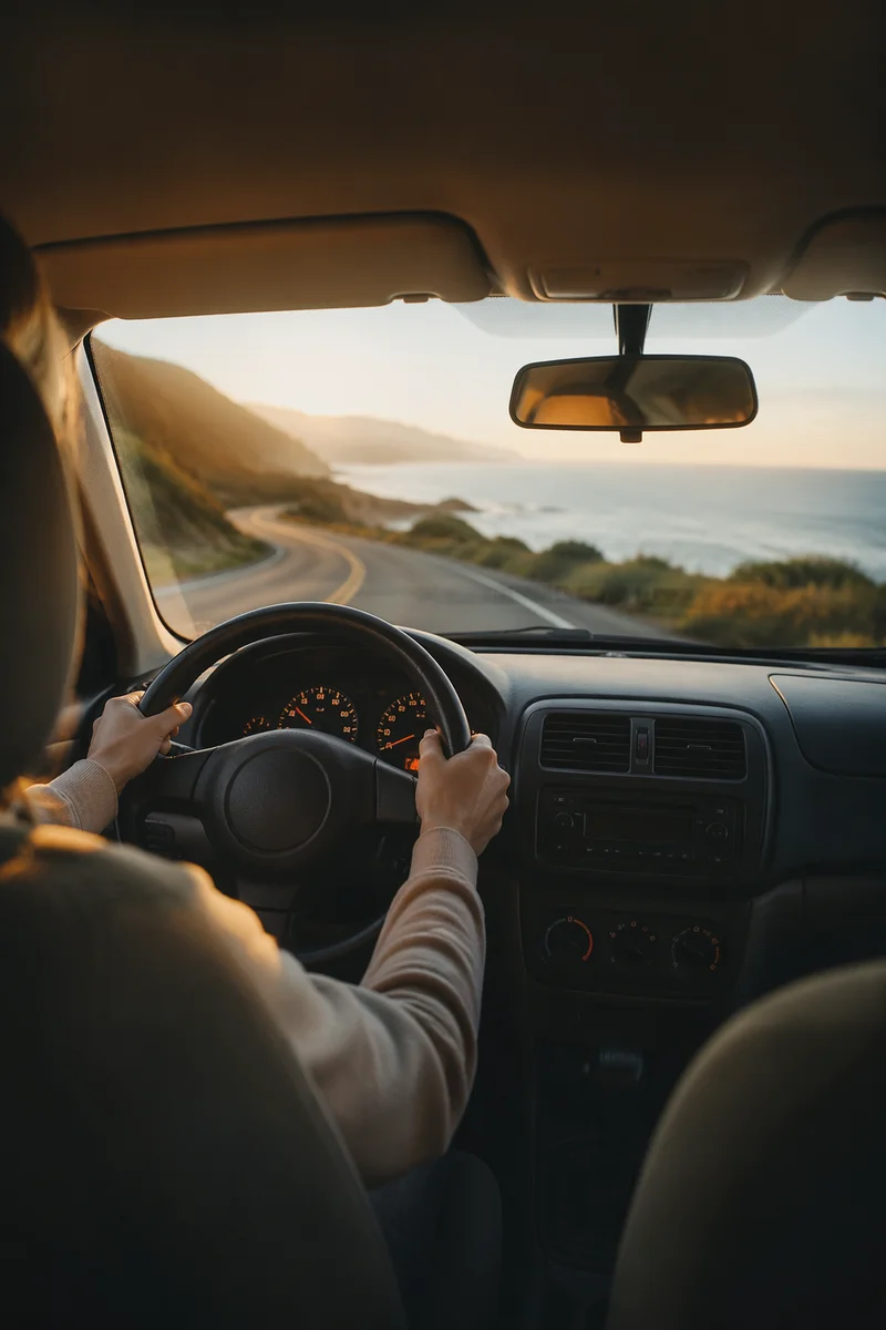 Golden Hour Coastal Drive Car Interior