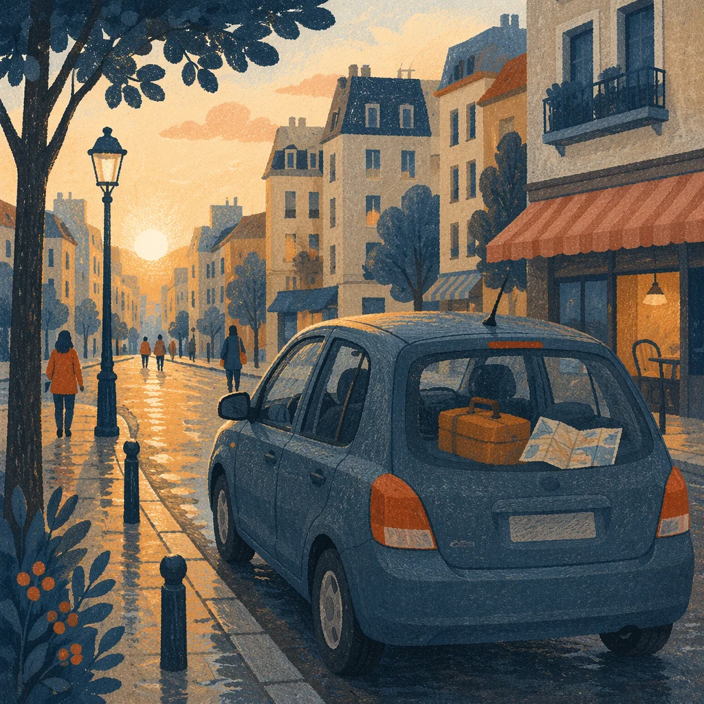 Compact Car on Quiet City Street
