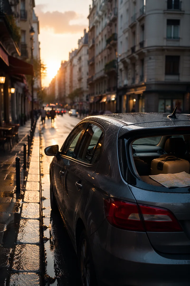 Compact Car on Quiet Morning Street