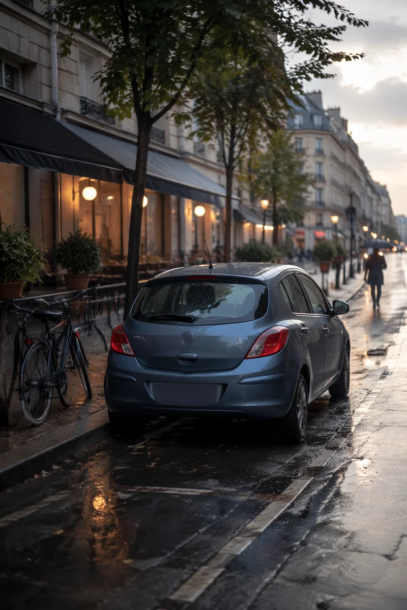 Rainy Morning Car on Quiet City Street