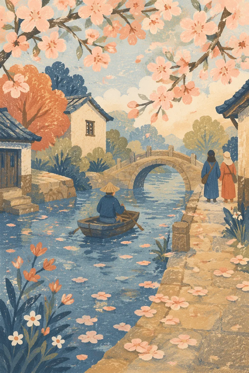 Cherry Blossom Canal Morning Spring Journey