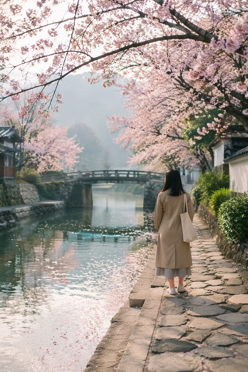 Cherry Blossom Canal Walk in Spring