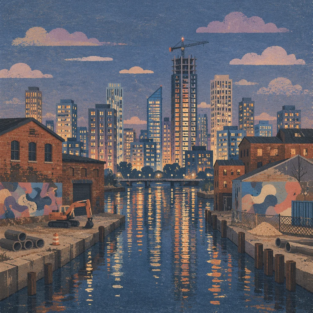 Blue Hour City Skyline Canal Panorama