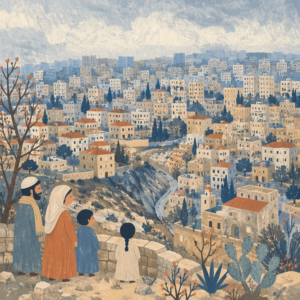 Muted Hillside City Panorama in Winter Haze