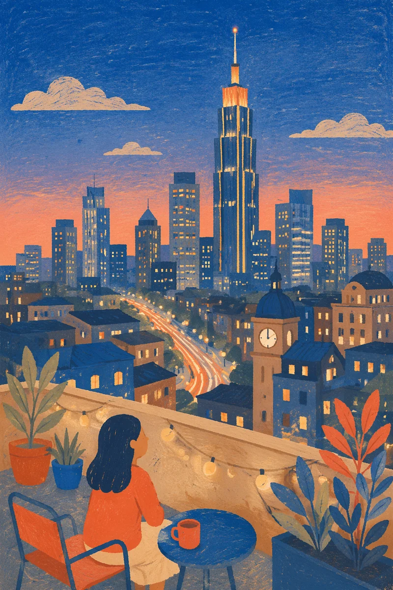 Blue Hour Modern City Skyline Panorama