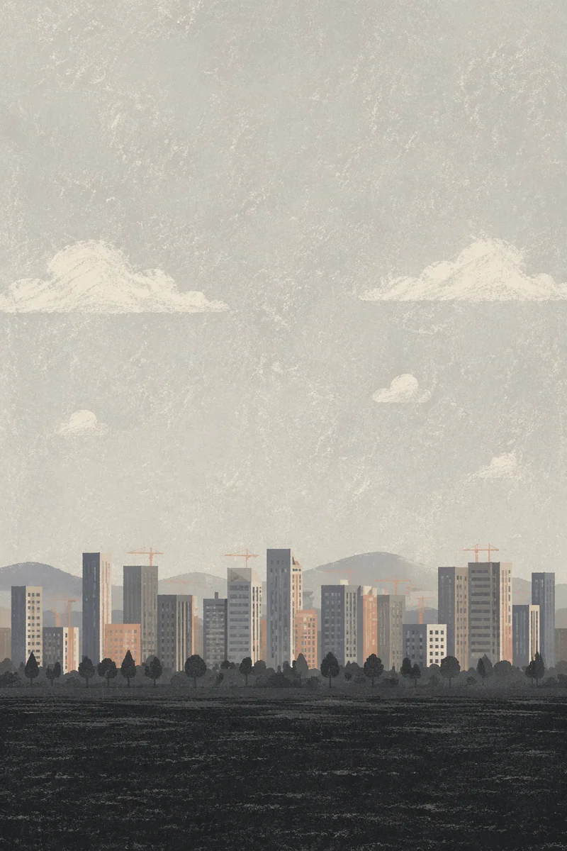 Minimal Black and White City Skyline Panorama