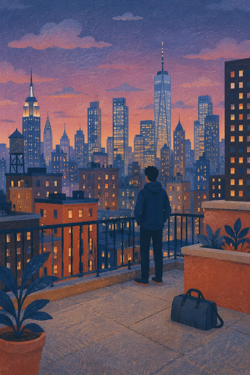 Blue Hour City Skyline From Rooftop