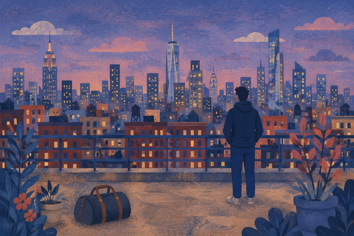 Blue Hour City Skyline Rooftop View