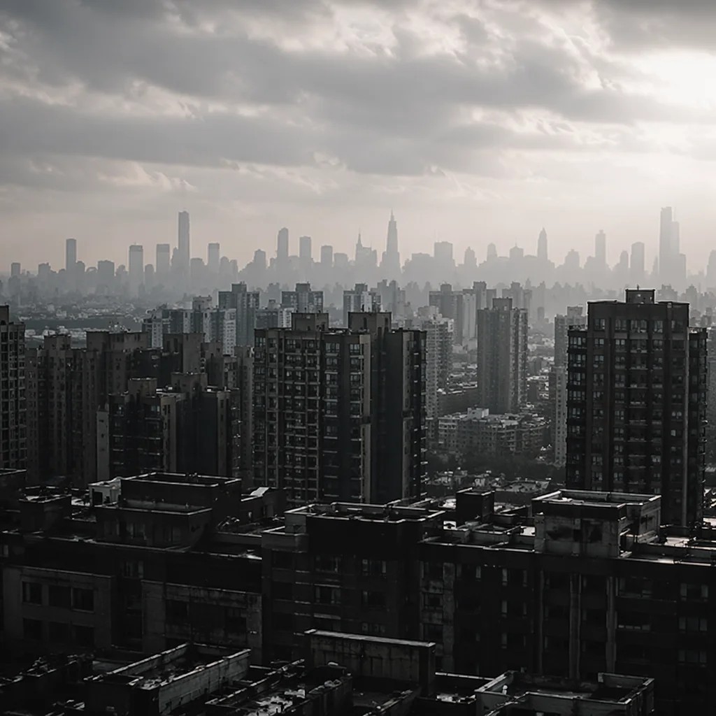 Misty Modern City Skyline Panorama