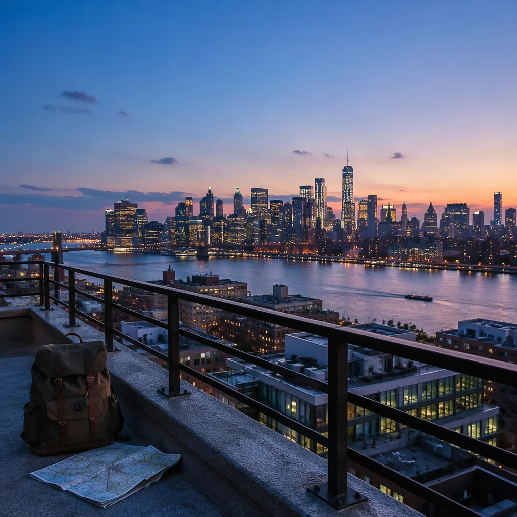 Blue Hour City Skyline Rooftop Panorama