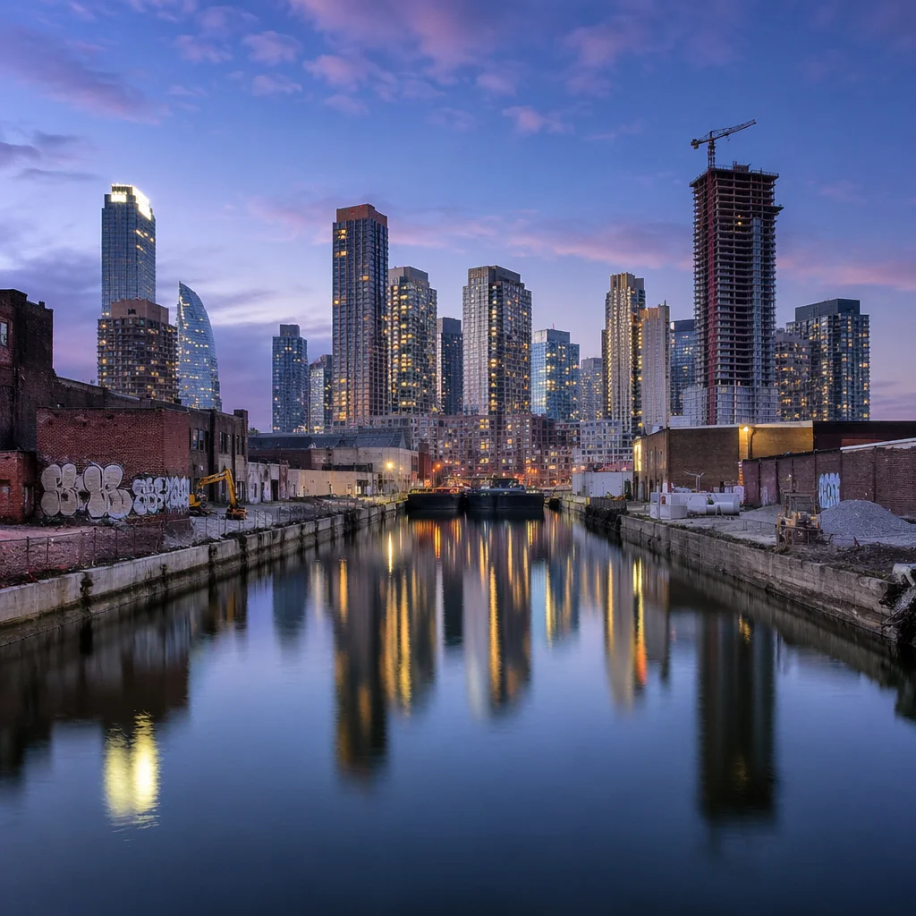 Blue Hour City Skyline Canal Panorama