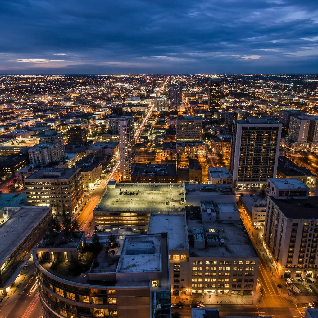 Blue Hour Downtown Skyline Panorama