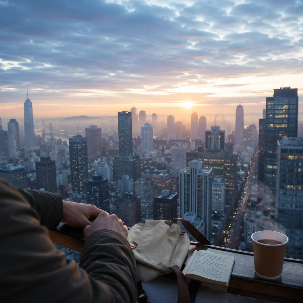 Blue Hour Rooftop City Travel Panorama