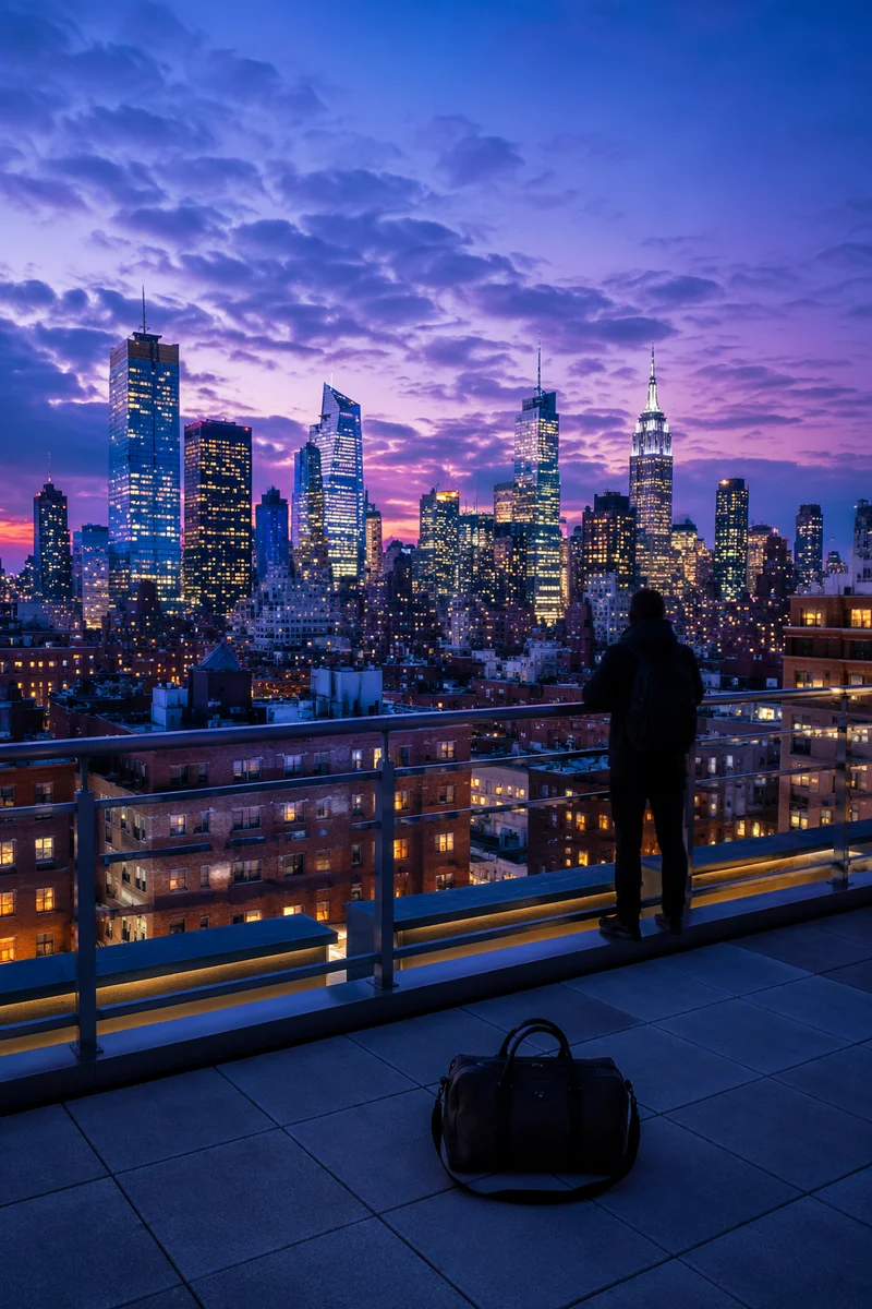 Blue Hour City Skyline from Rooftop