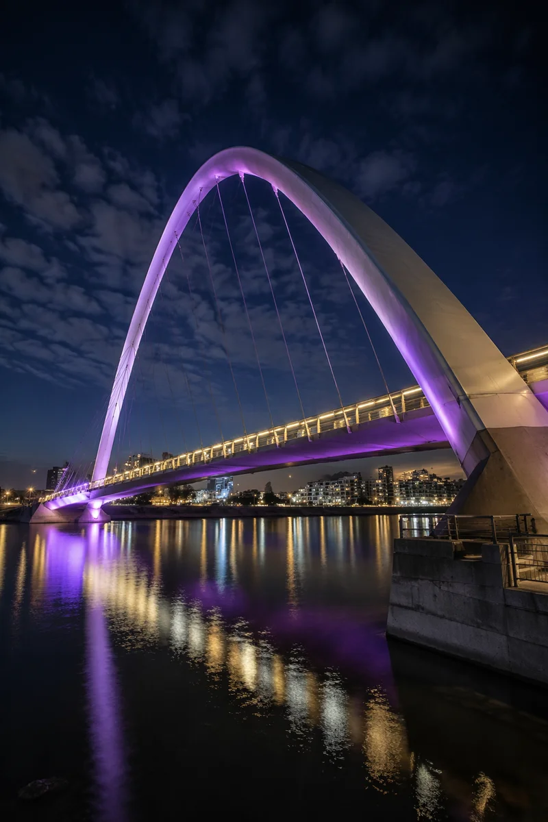 Night Urban Waterfront Bridge Panorama