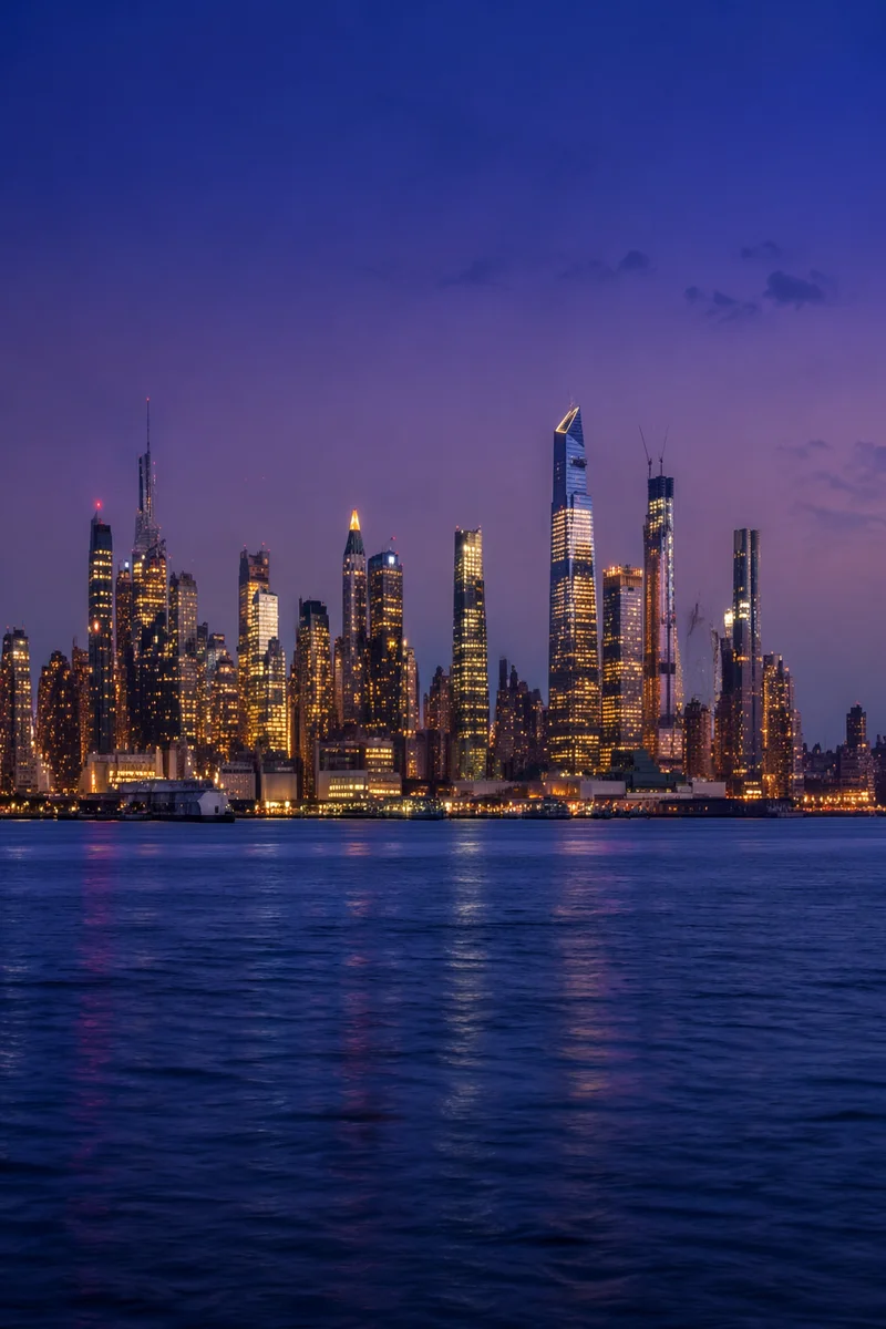 Blue Hour Waterfront City Skyline Panorama