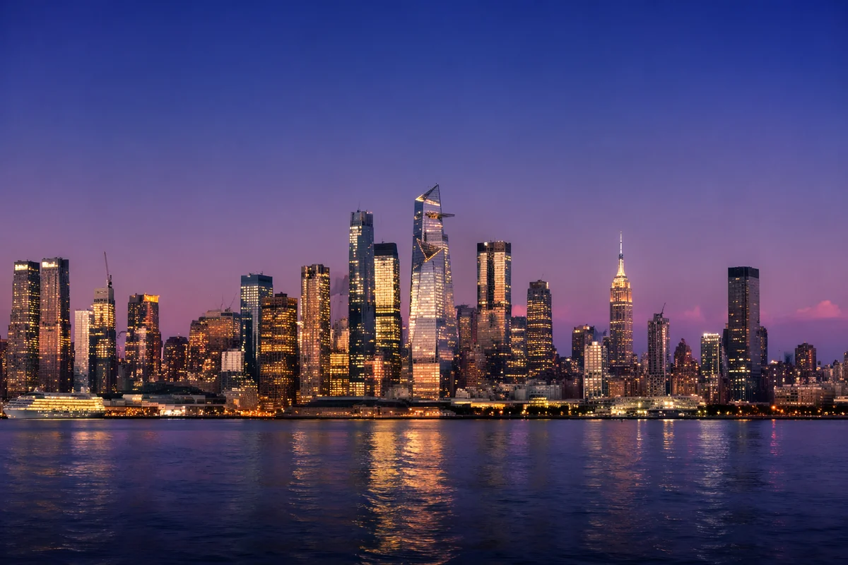 Blue Hour Waterfront City Skyline Panorama