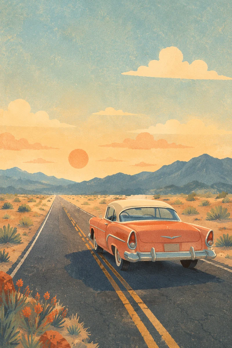 Classic Vintage Car on Desert Highway