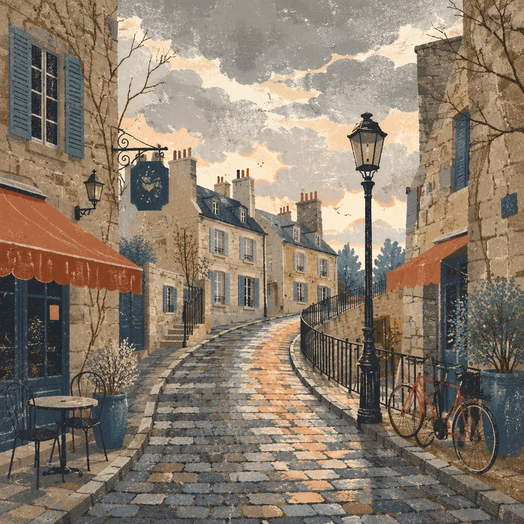 Morning Light on Old European Cobblestone Street