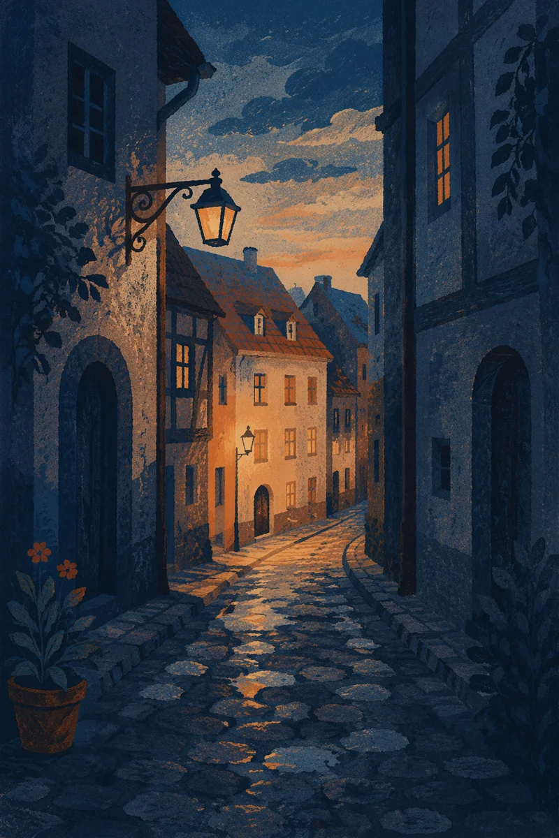 Morning Light on Old European Cobblestone Street