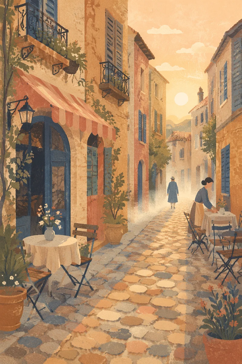 Morning Light on Old European Cobblestone Street