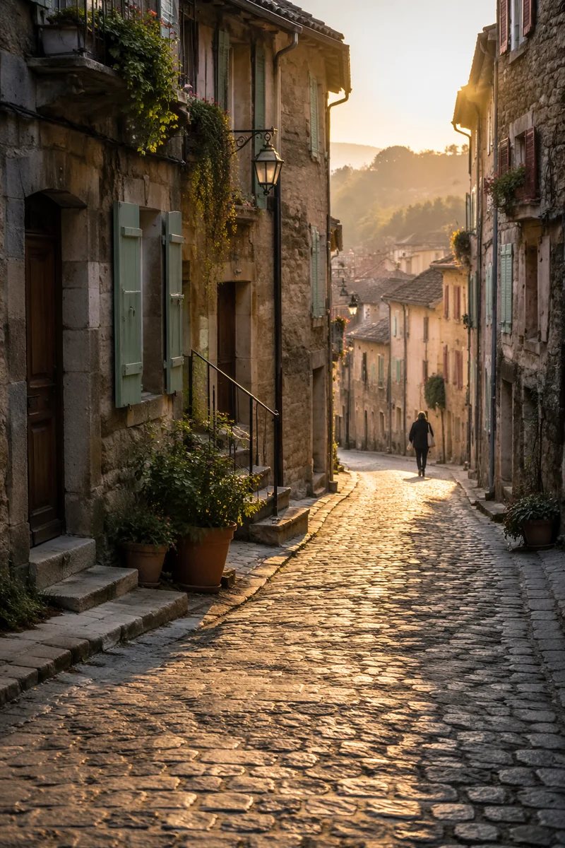Morning Light on Old European Cobblestones