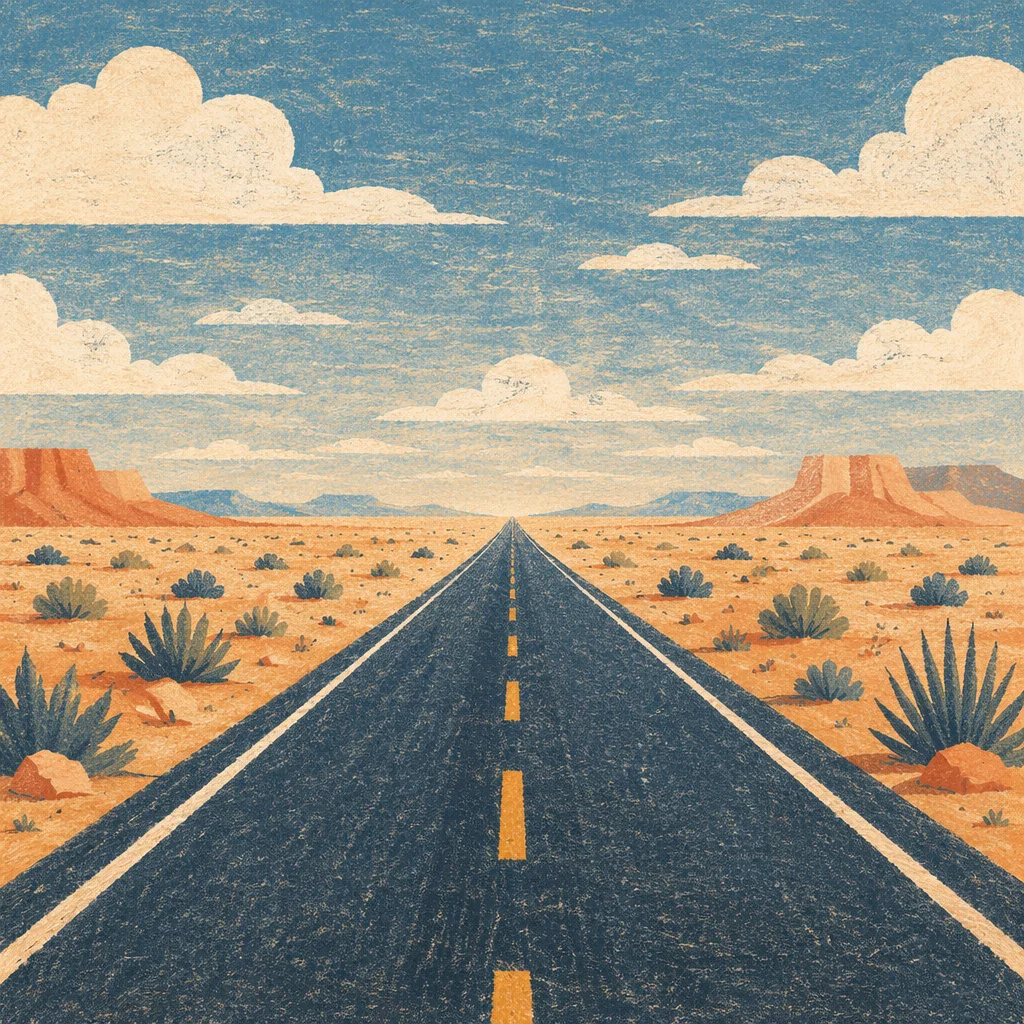Empty Desert Highway to Distant Horizon