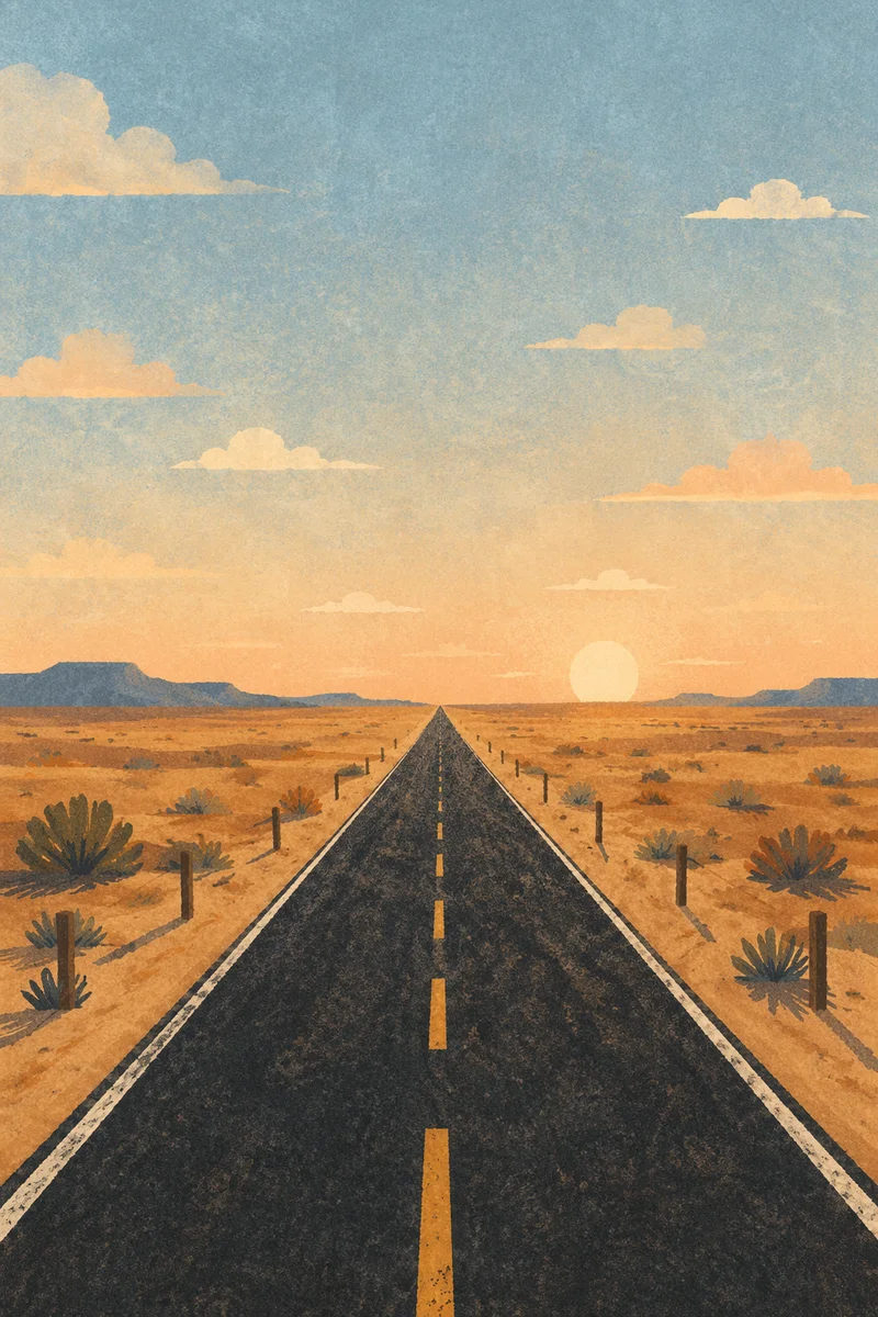 Empty Desert Road to Distant Horizon