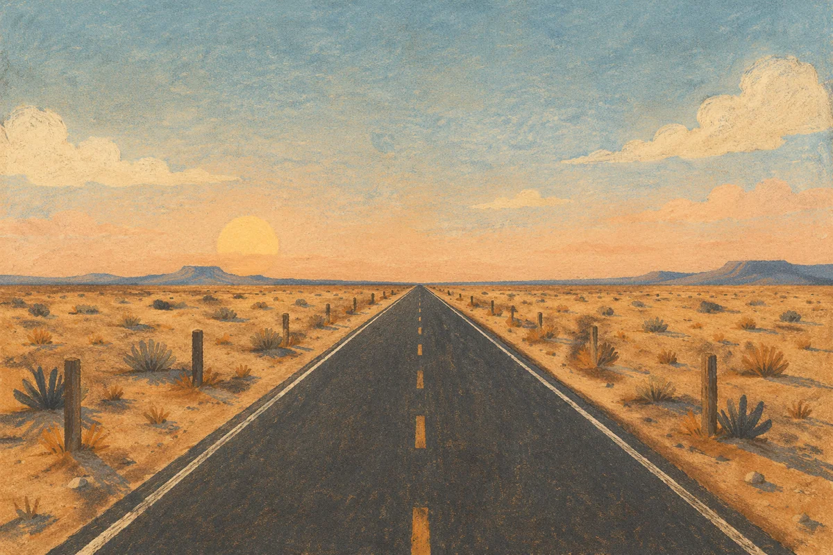 Empty Desert Road to Distant Horizon