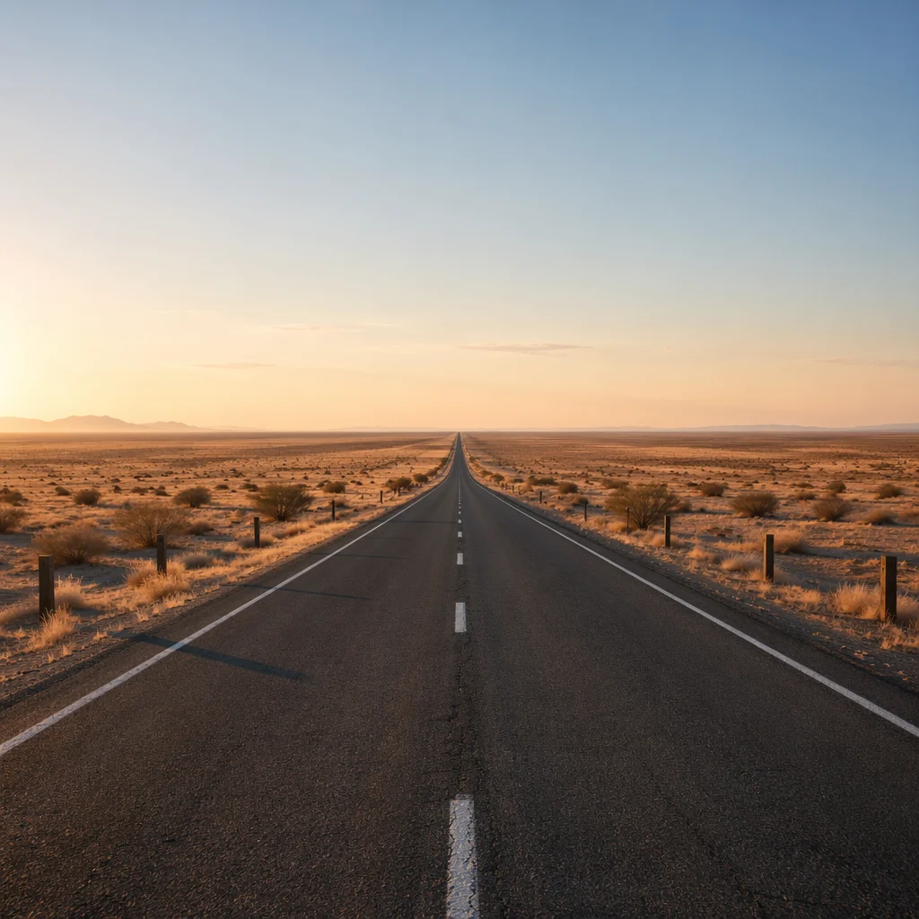 Empty Desert Road to Distant Horizon