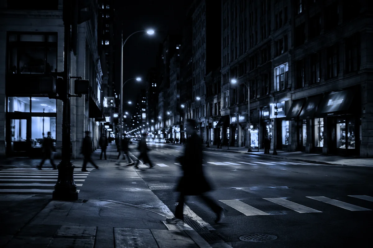 Moody Downtown Crosswalk at Night