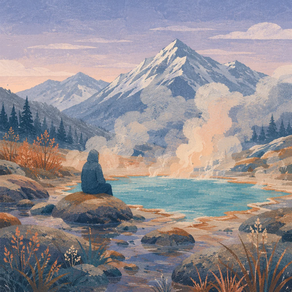 Steaming Mountain Hot Spring at Blue Hour