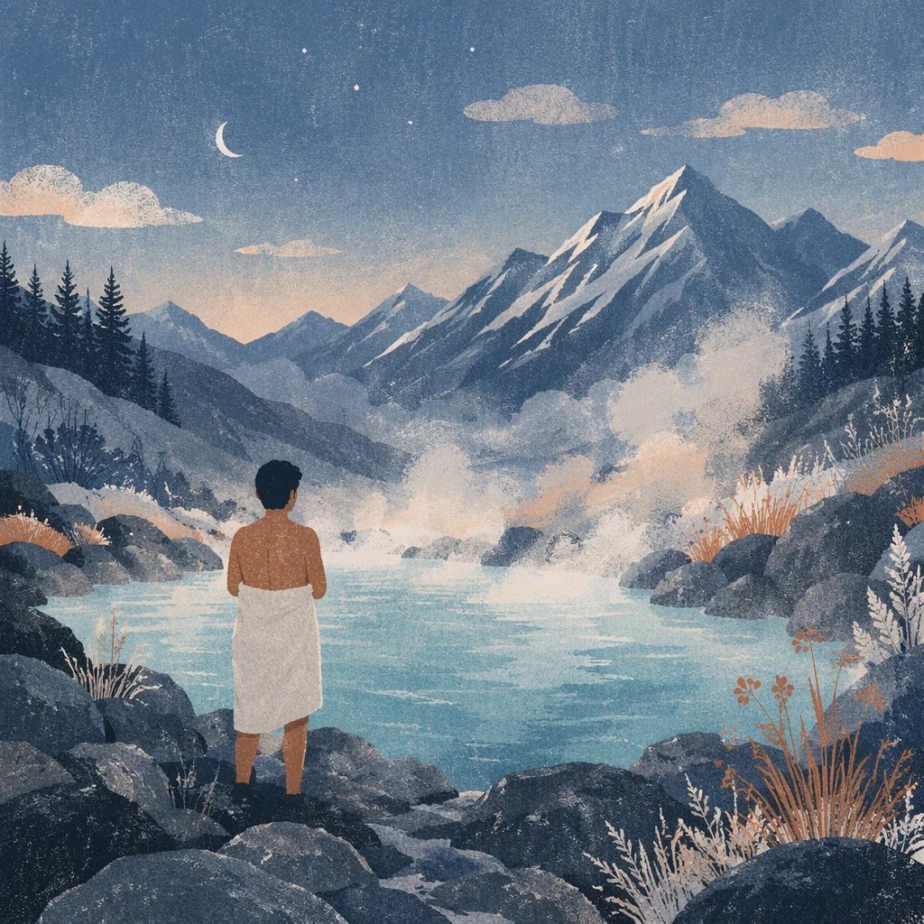 Steaming Mountain Hot Spring at Blue Hour