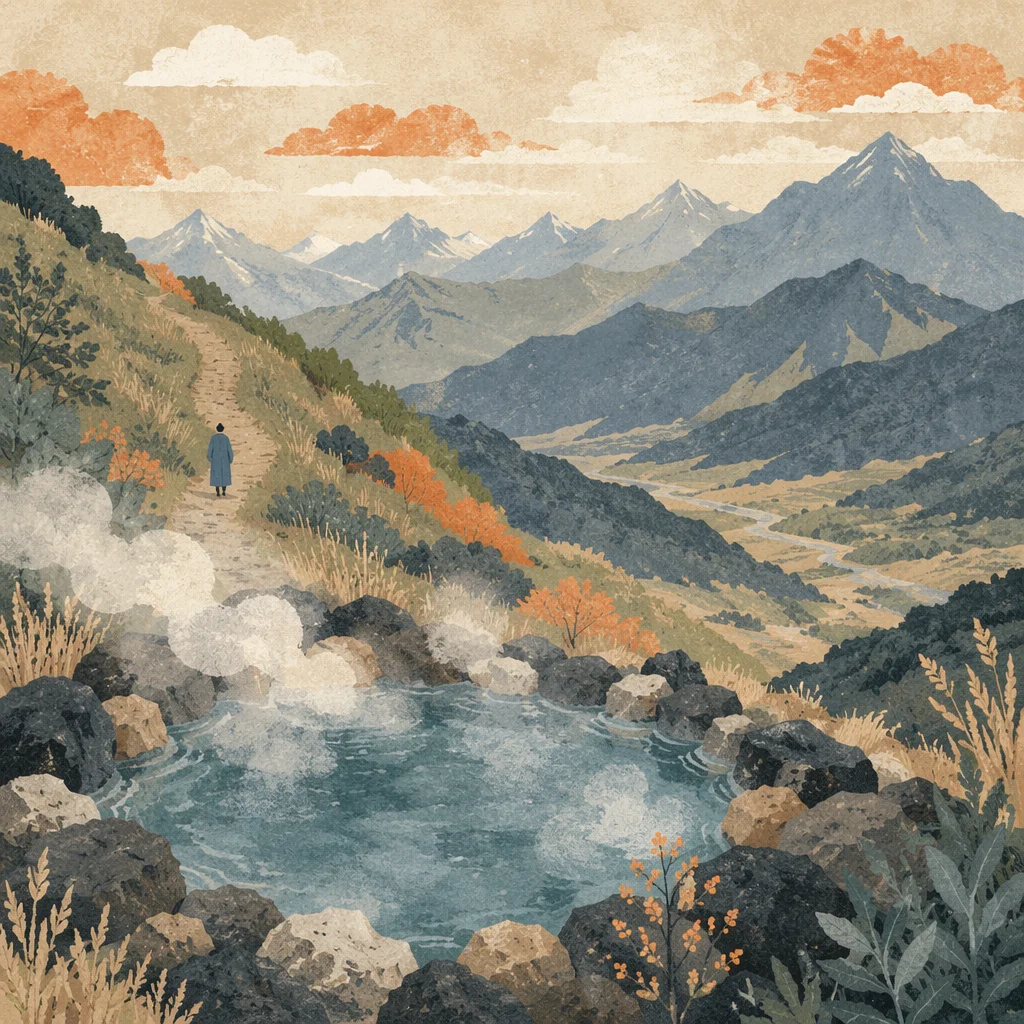 Secluded Mountain Hot Spring at Dawn