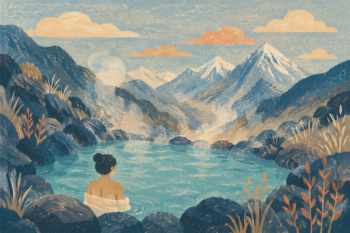 Steaming Mountain Hot Spring at Blue Hour