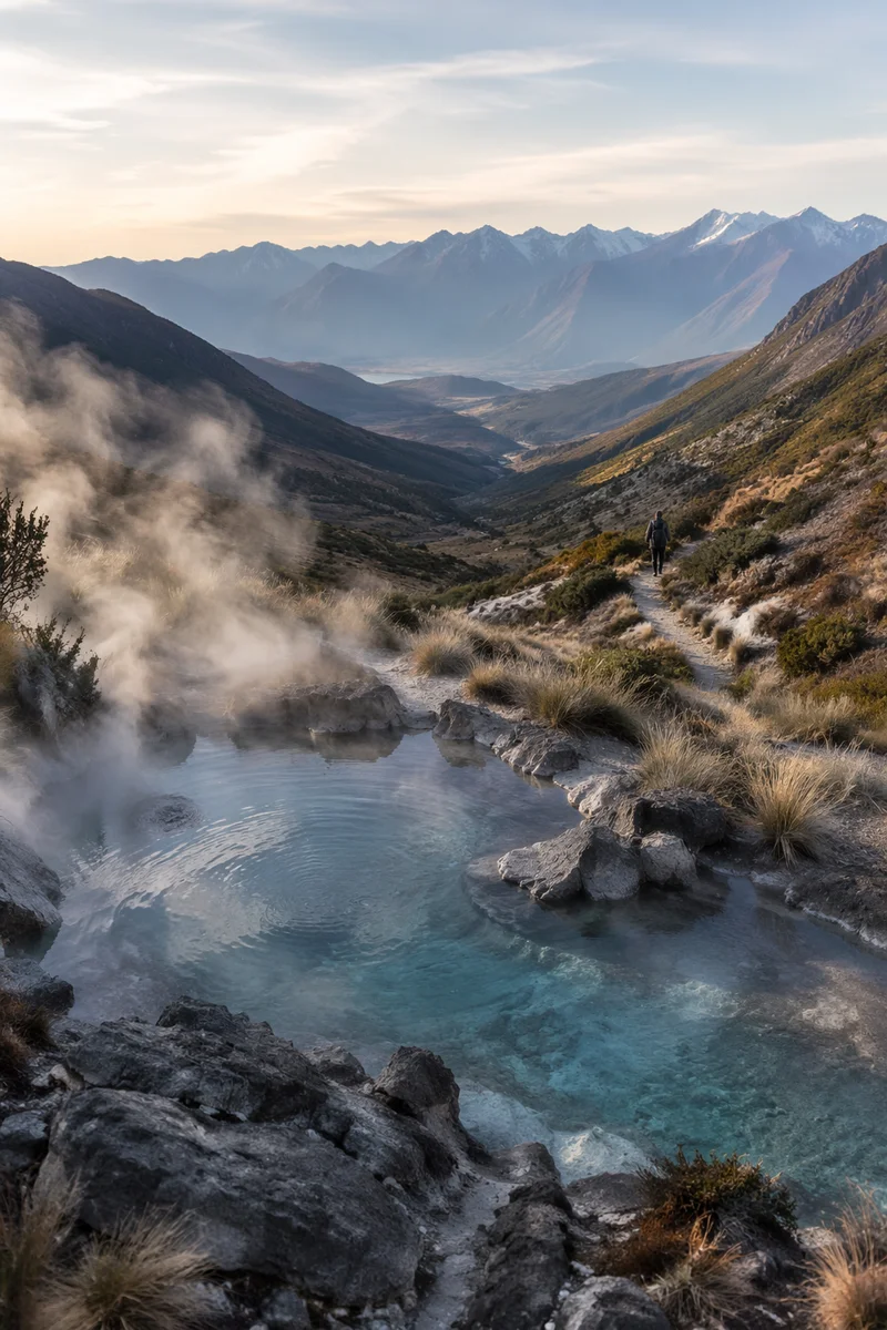 Secluded Mountain Hot Spring at Dawn