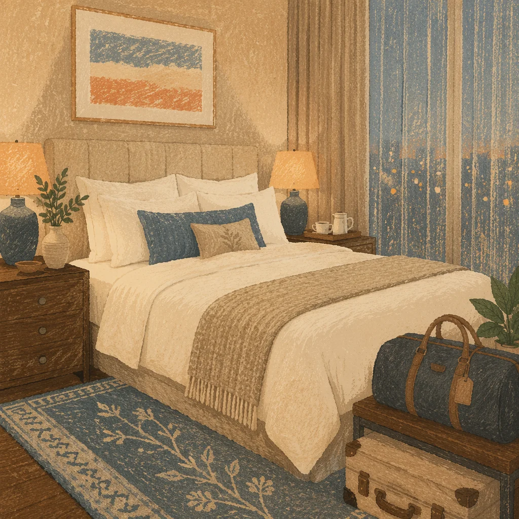Elegant Luxury Hotel Bed at Blue Hour