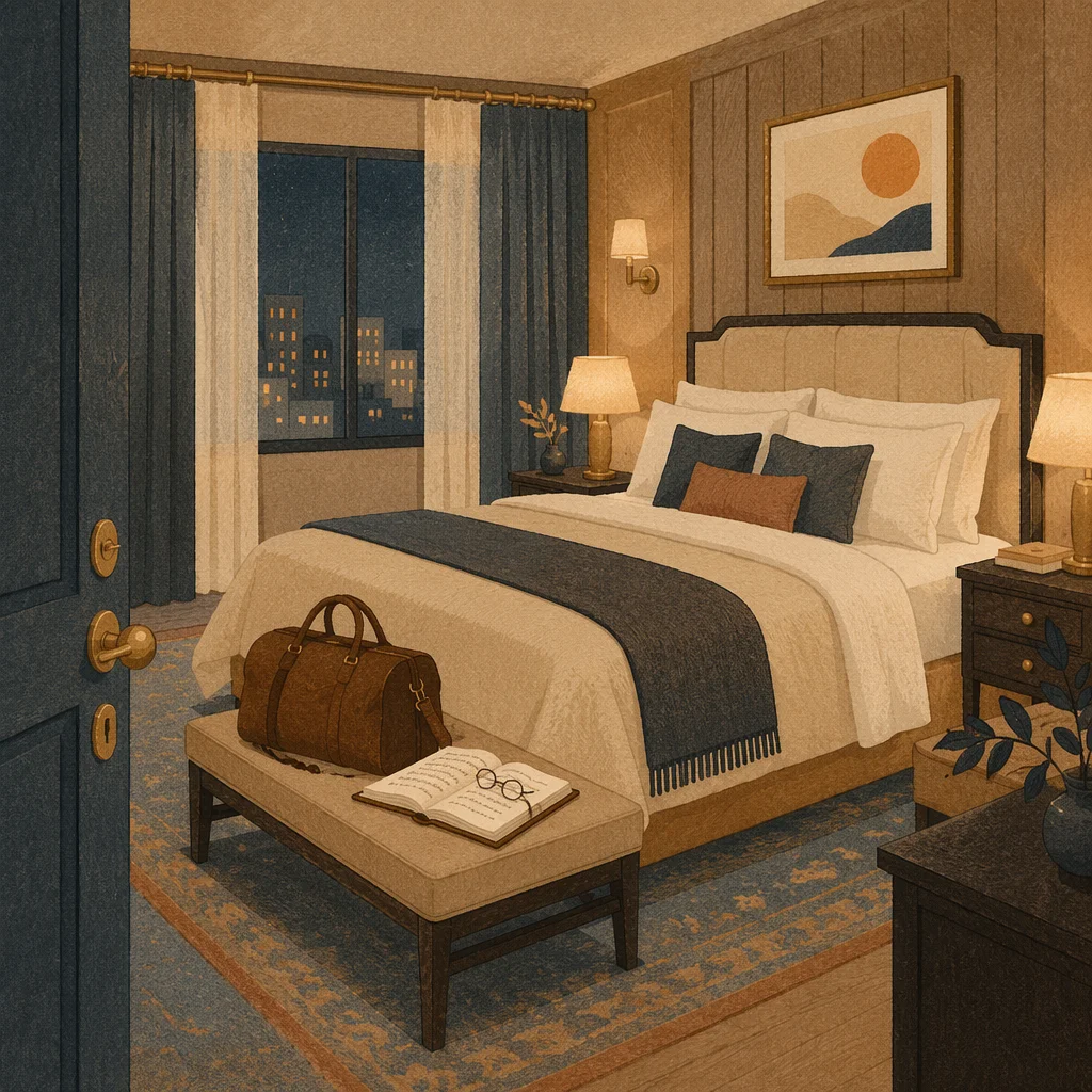 Luxury Hotel Bed at Blue Hour Dawn
